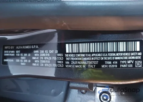 2018 Alfa Romeo Stelvio Awd из США, поврежденный, VIN ZASFAKAN4J7B67037